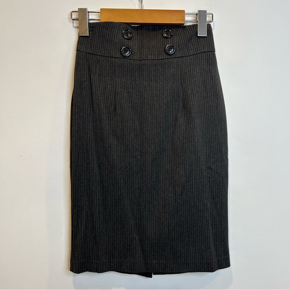 Bebe High Waist Pin Stripe Pencil Skirt Charcoal Grey Office Career